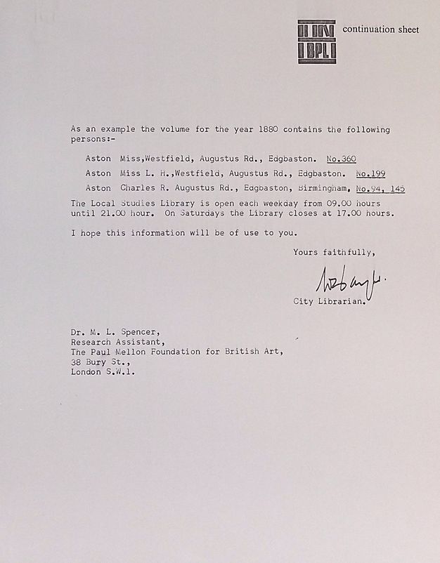 Typewritten document. The second of a two-page letter includes information related to Charles Reginauld Aston.